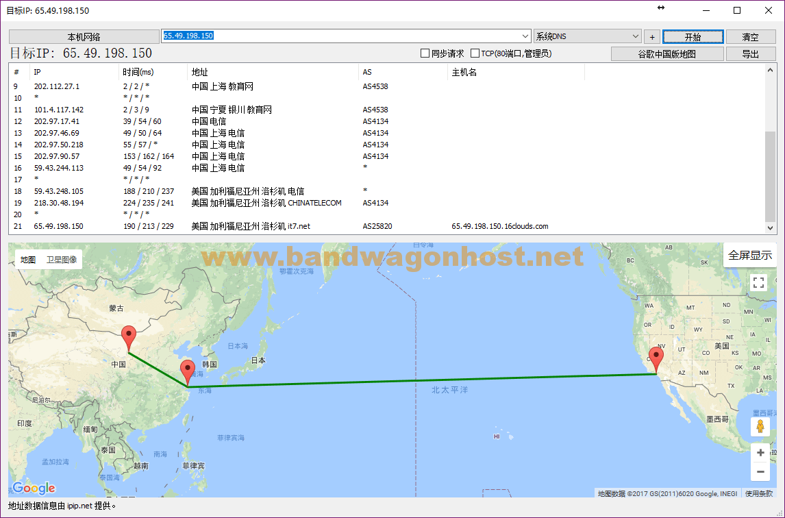 《使用BestTrace查看VPS 路由的去程和回程,测速 测试速度》